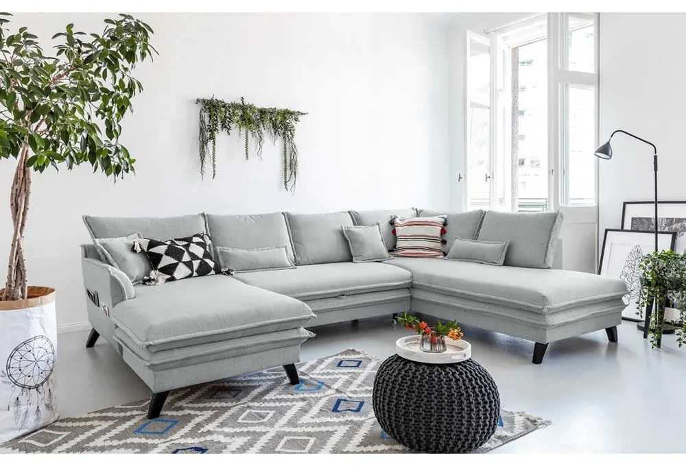 Светлосив U-образен разтегателен диван, десен ъгъл Charming Charlie - Miuform