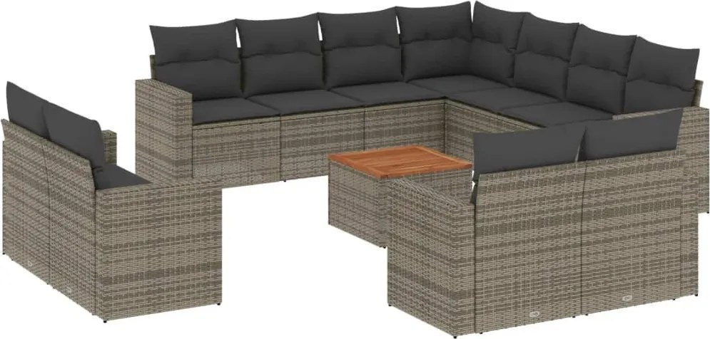 3256718 vidaXL Градински комплект диван с възглавници 12 части сив полиратан