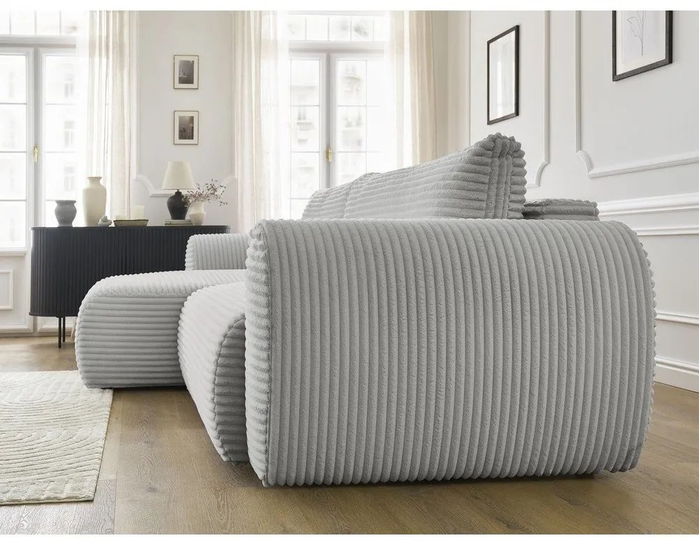 Светлосив разтегателен ъглов диван от рипсено кадифе (ляв ъгъл) Lucien – Bobochic Paris