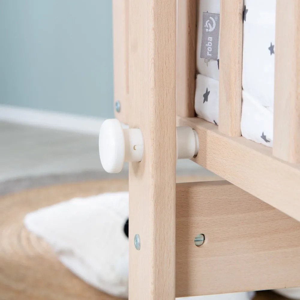 Люлка 40x90 cm от масивен бук на колелца/с балдахин в естествен цвят – Roba