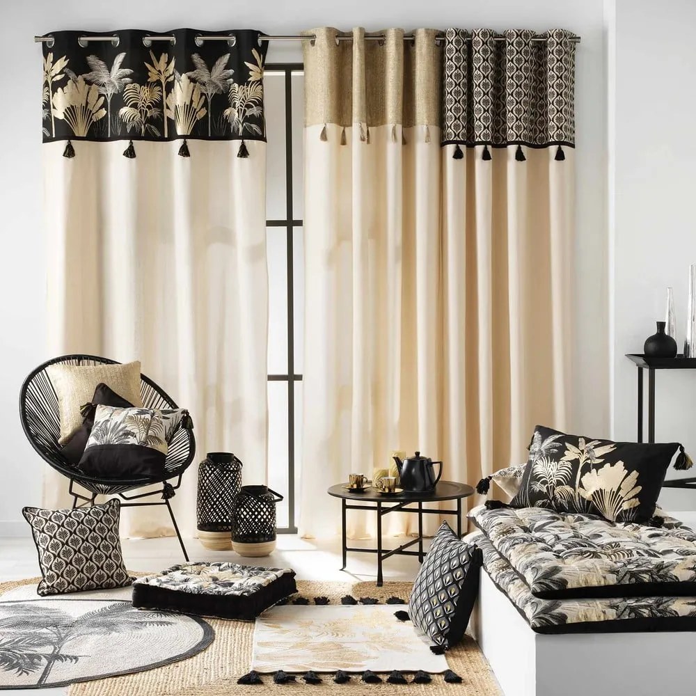 Завеса в черен и бежов цвят 140x240 cm Karaba – douceur d'intérieur