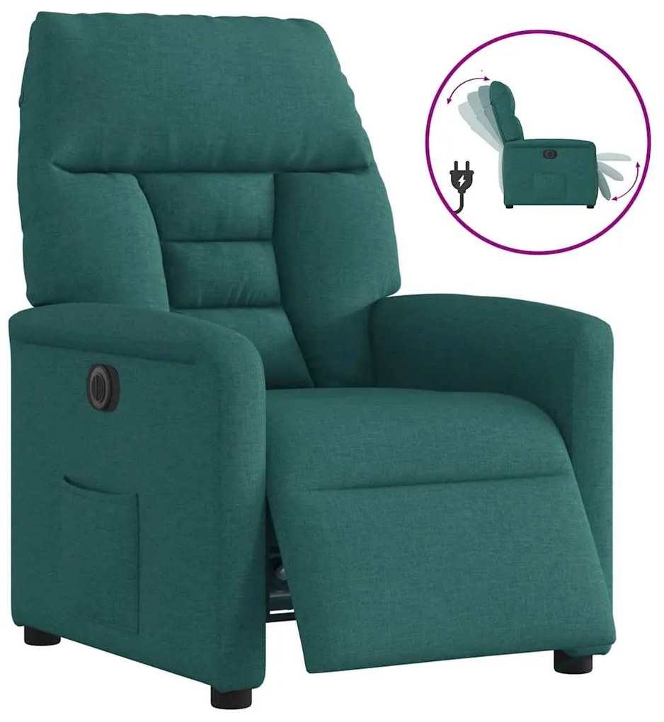 3303018 vidaXL Електрически реклайнер стол, тъмнозелен, текстил