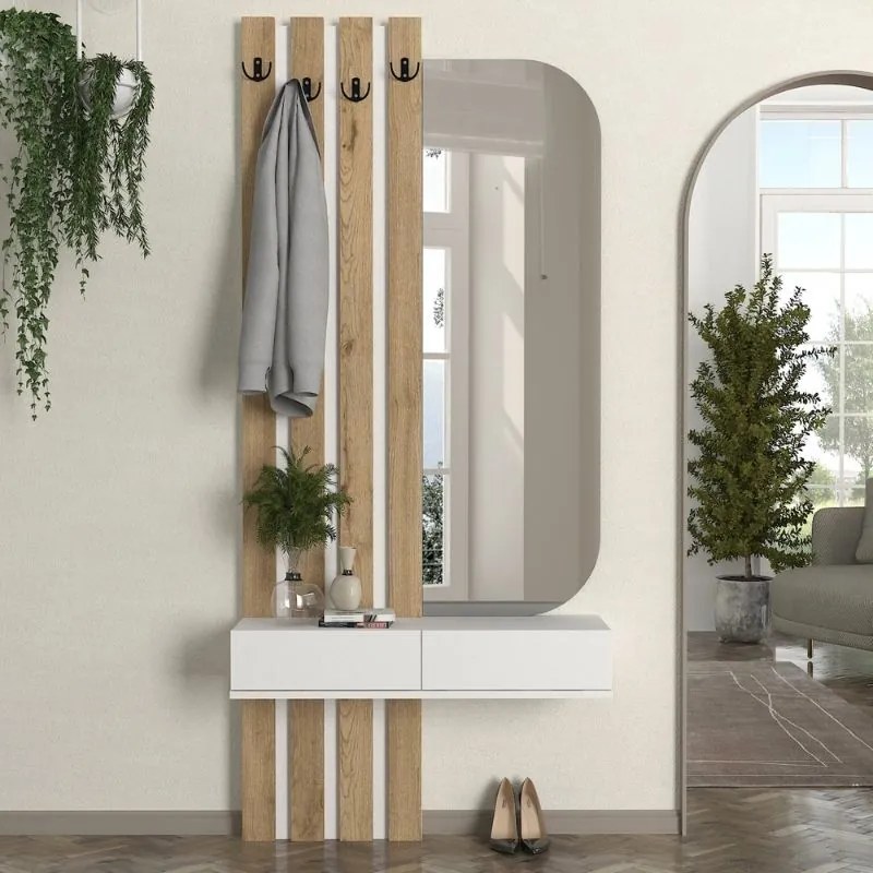 Меламинов закачалка Reyas в бял - цвят сепет дъб 90x27x205.6см.
