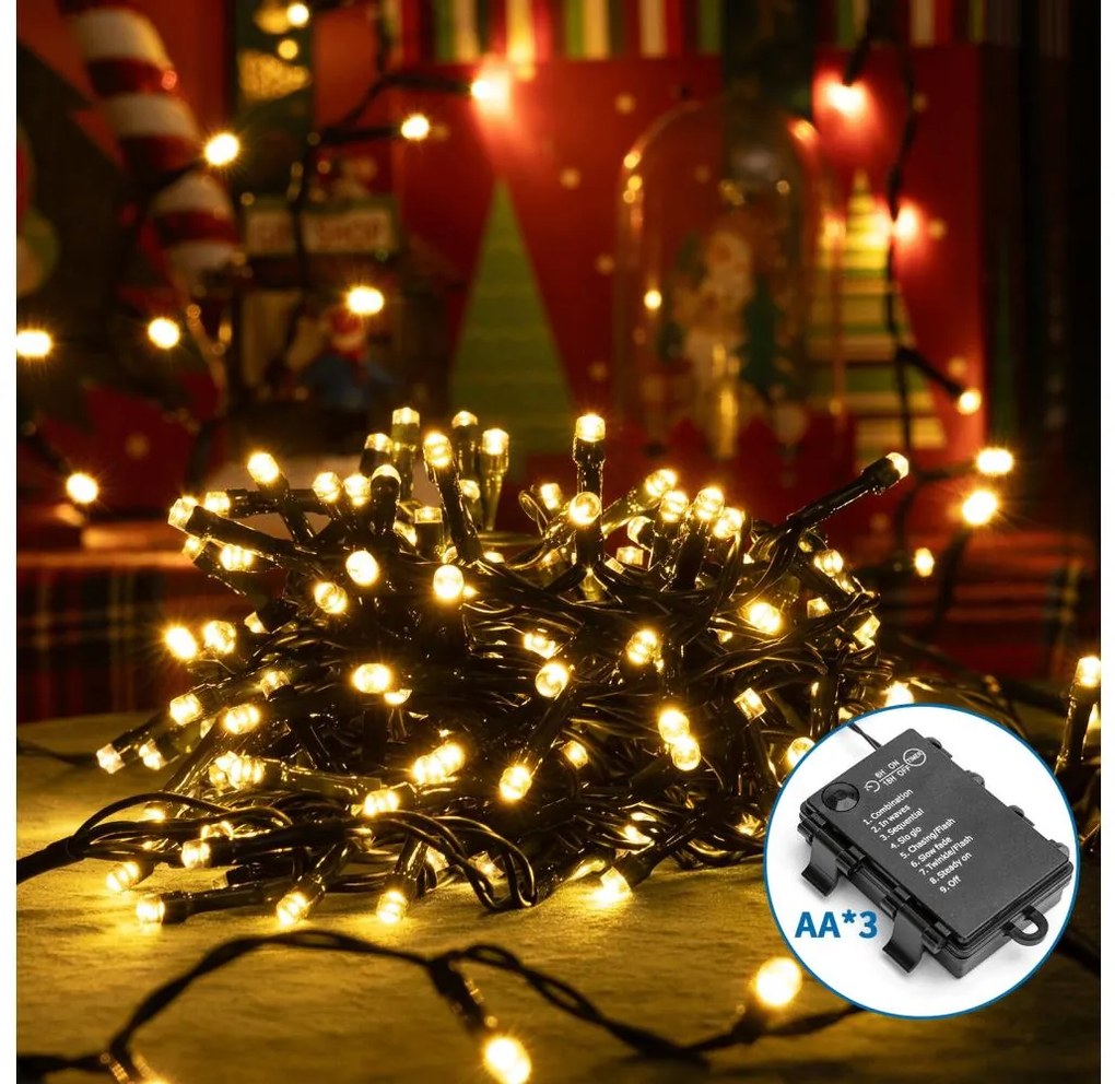 Aigostar LED външен коледен гирлянд 200 LED, 8 функции, 10,3м, IP44, топло бяло