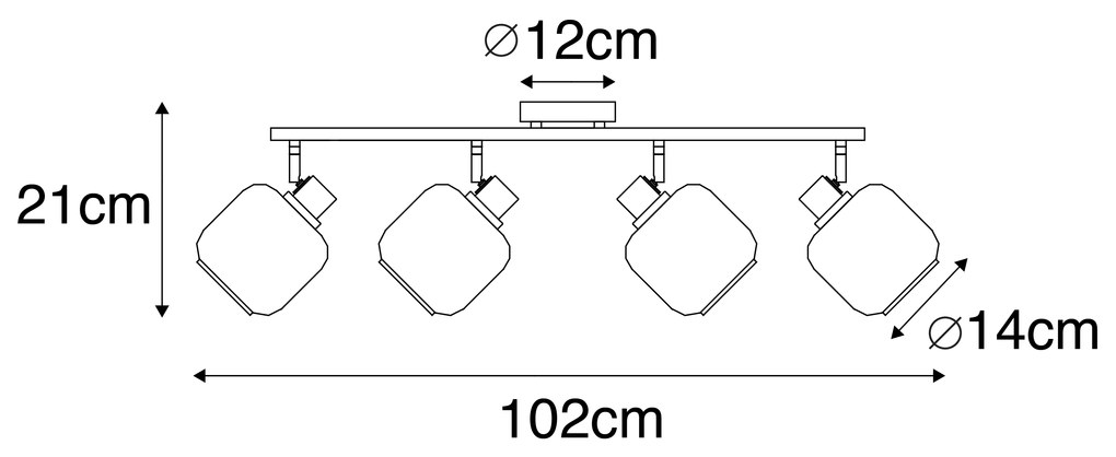 Таванен прожектор черен със злато с опушено стъкло 4-светлина - Zuzanna