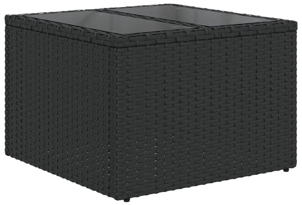 365969 vidaXL Градинска маса със стъклен плот, черна, 55x55x37 см, полиратан