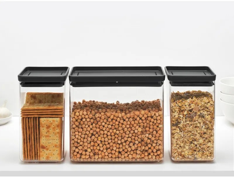 Кутии за съхранение Brabantia Tasty+ Stackable 1008879, 2x1.6л+1x3.5л, Без BPA, Плътно затваряне, Тъмносив