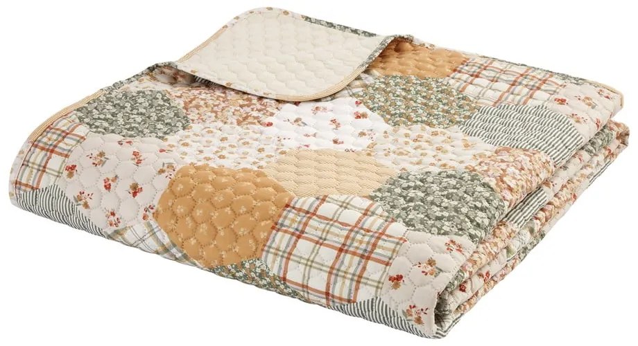 Жълто-бежово капитонирано покривало за легло 220x230 cm Floral Patchwork – Catherine Lansfield
