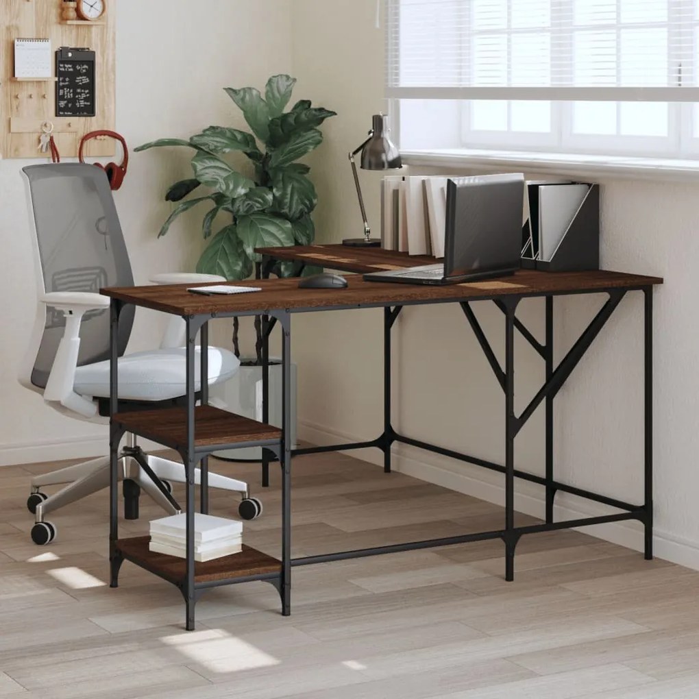 837591 vidaXL Бюро, кафяв дъб, 139x139x75 см, инженерно дърво