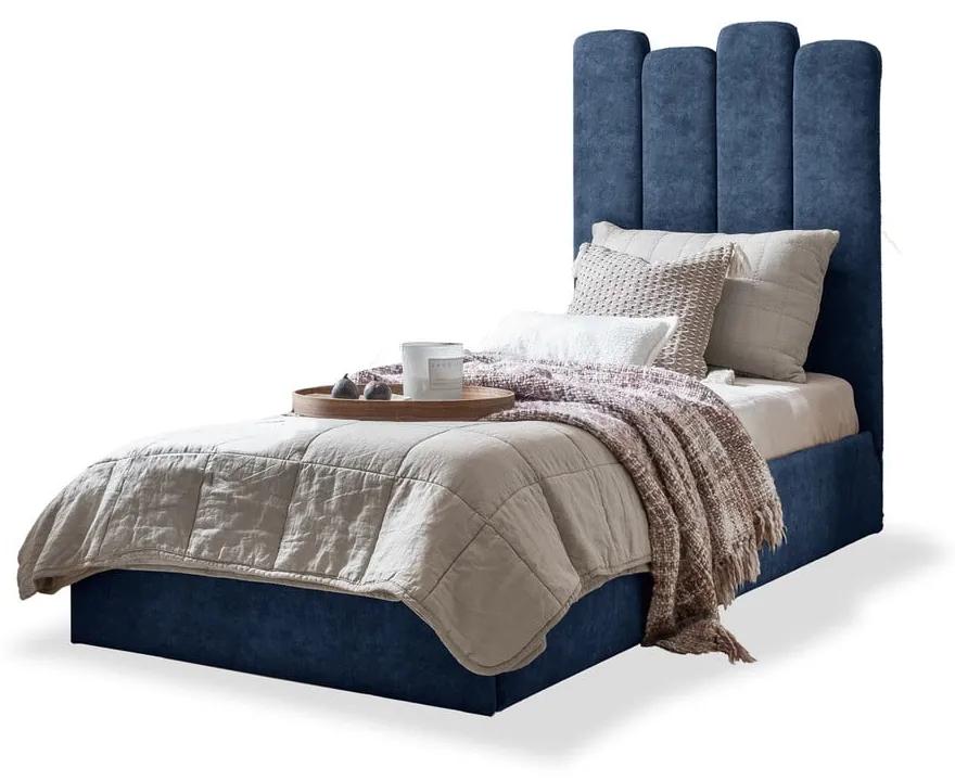 Синьо тапицирано единично легло с място за съхранение и решетка90x200 cm Dreamy Aurora - Miuform