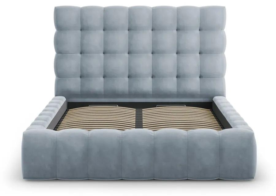 Светлосиньо тапицирано двойно легло с място за съхранение и решетка 140x200 cm Bali - Cosmopolitan Design