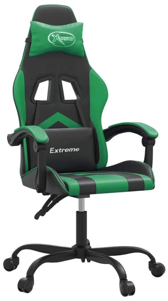 349594 vidaXL Въртящ гейминг стол, черно и зелено, изкуствена кожа