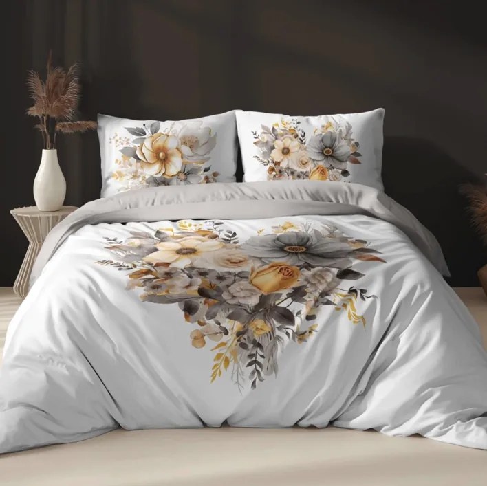 Бяло памучно спално бельо с деликатно флорално сърце 3 časti: 1ks 200x220 + 2ks 70x80