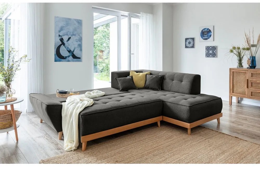 Тъмно сив ъглов разтегателен диван десен ъгъл Dazzling Daisy - Miuform