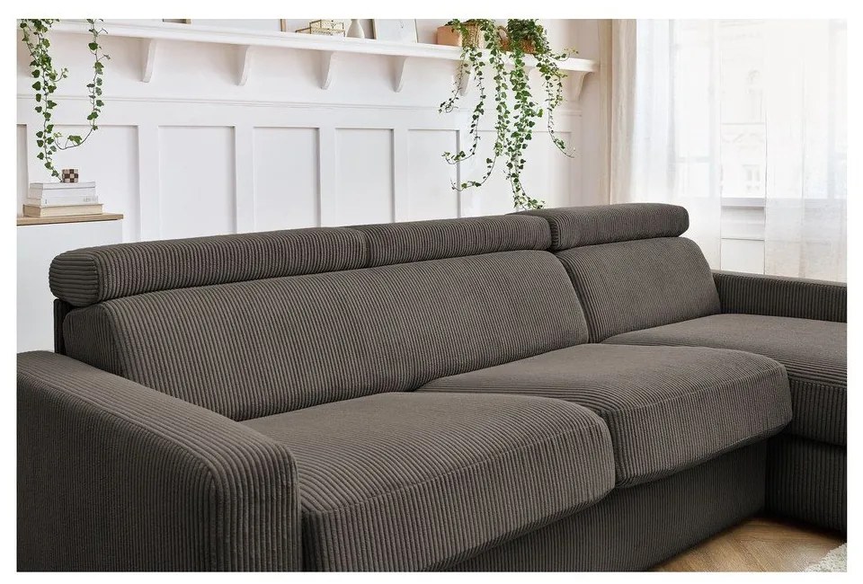 Сивo-кафяв разтегателен ъглов диван от рипсено кадифе (променлив) Monaco – Bobochic Paris