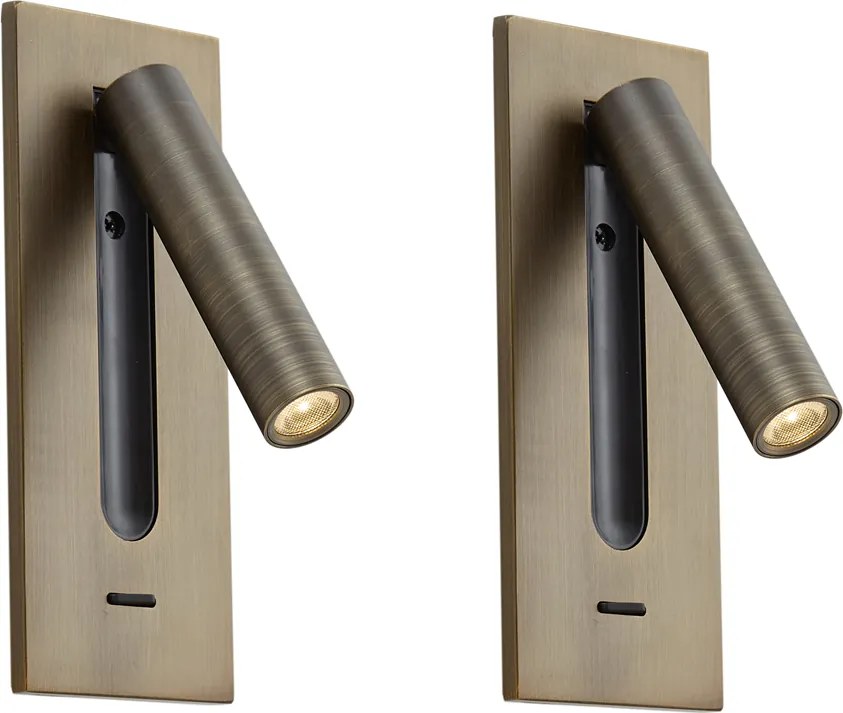 Комплект от 2 модерни стенни лампи тъмен бронз с LED - Plaza