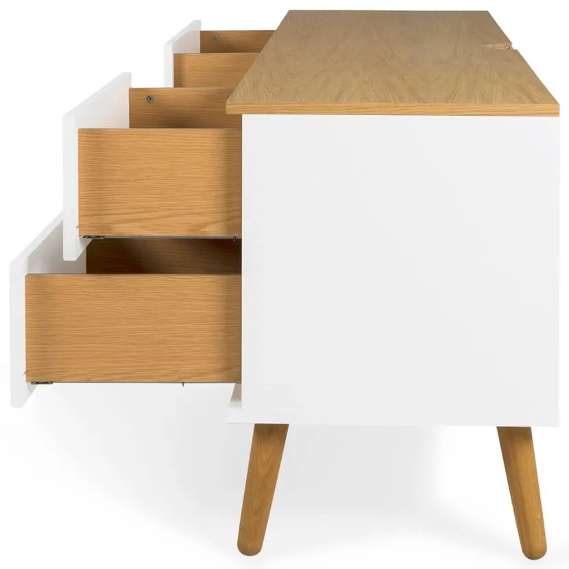 Бяла маса за телевизор с дъбови крака, широчина 162 cm Dot - Tenzo