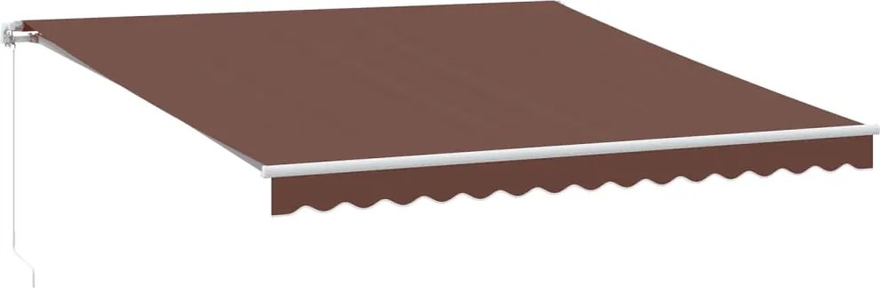 Ръчно прибираща се тента с LED, кафяв, 400x300 см