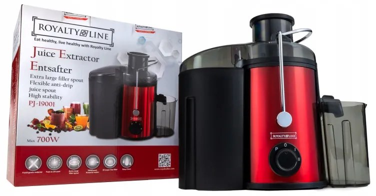 Сокоизстисквачка Royalty Line PJ-19001, 700W, 2 скорости+Pulse, 0.450 ml, Система против капене, Червен