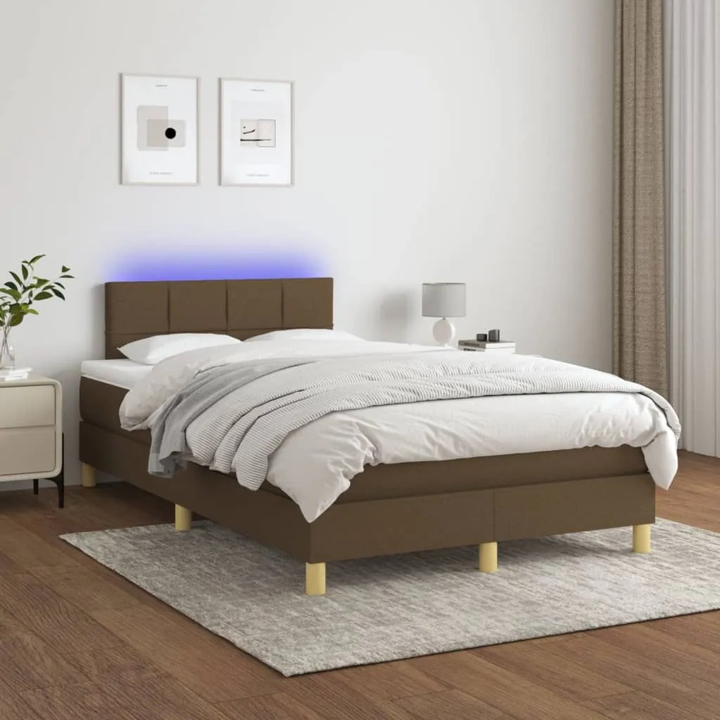 3133704 vidaXL Боксспринг легло с матрак и LED, тъмнокафяво, 120x200 см, плат