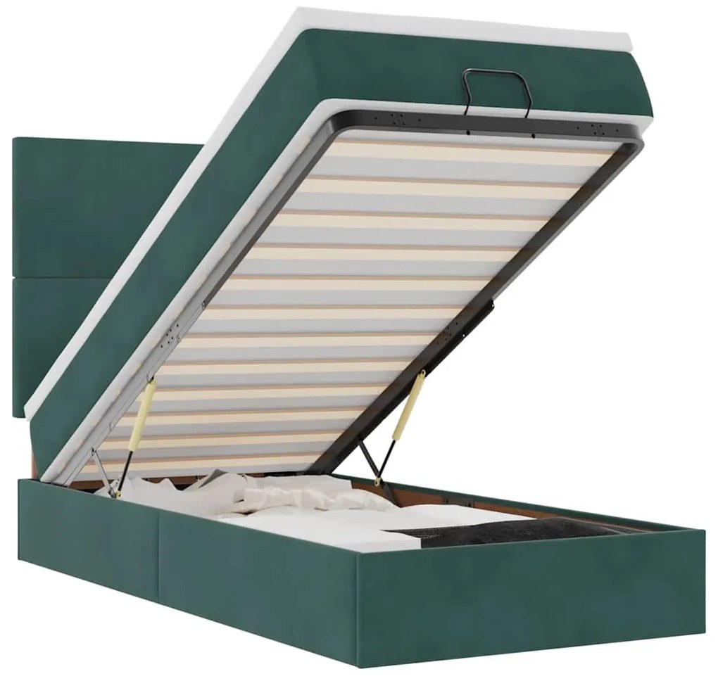 3314231 vidaXL Османска легло с матраци и LED, тъмнозелено, 100x200 см, кадифе