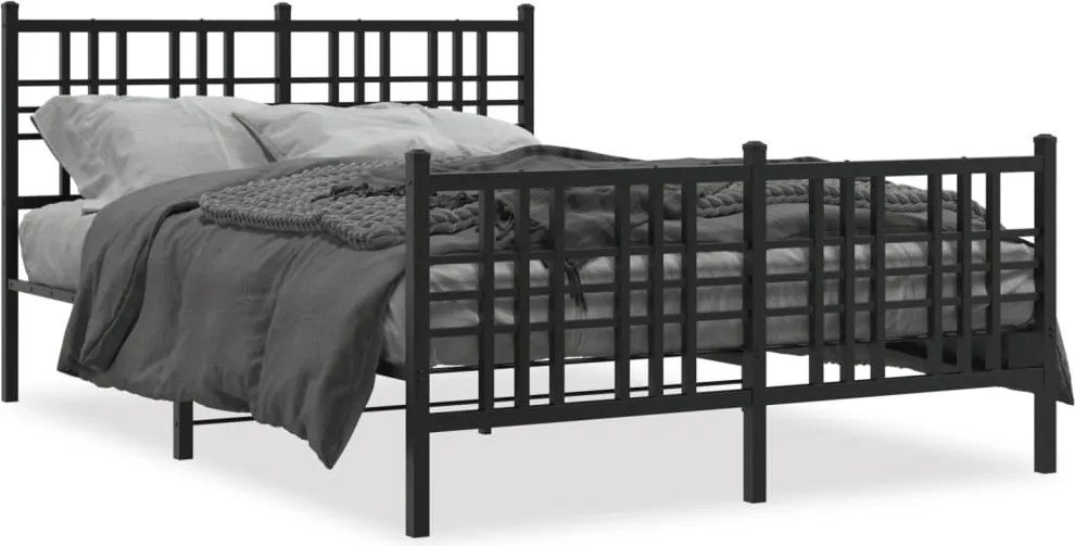 376340 vidaXL Метална рамка за легло с горна и долна табла, черна, 120x200 см