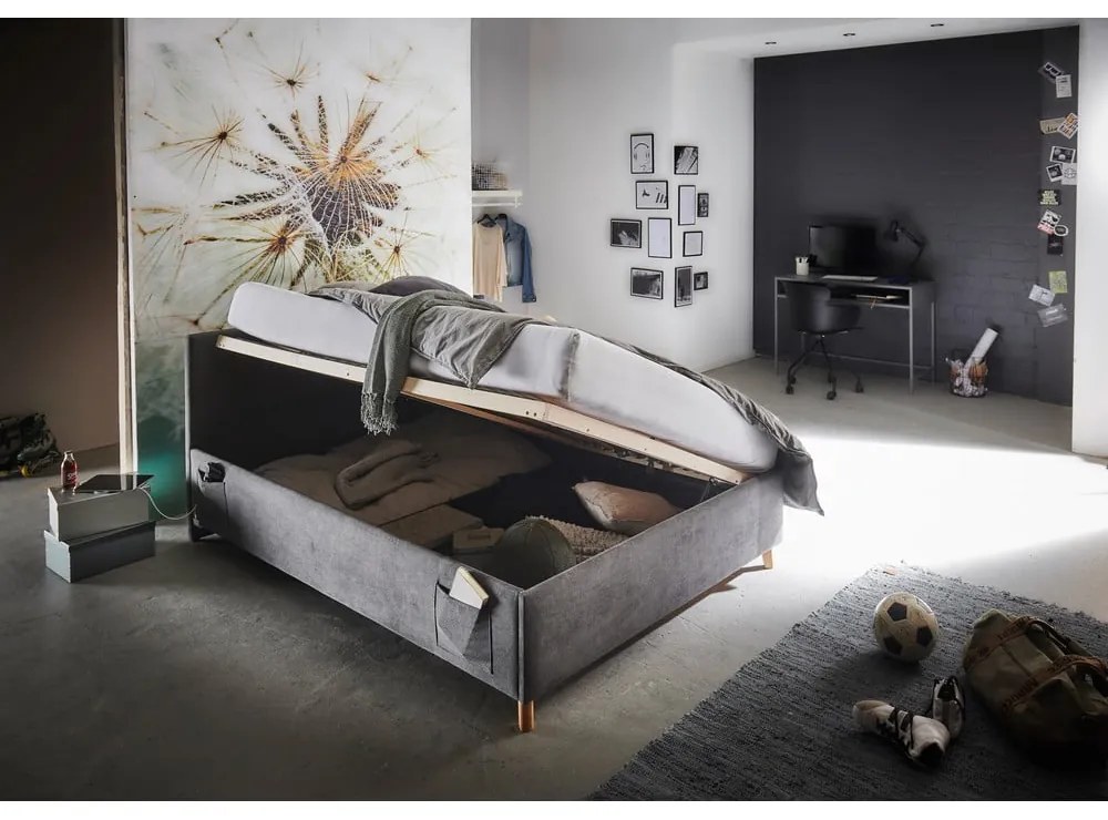 Антрацитно тапицирано детско легло 120x200 cm с място за съхранение с включена подматрачна рамка Cool – Meise Möbel