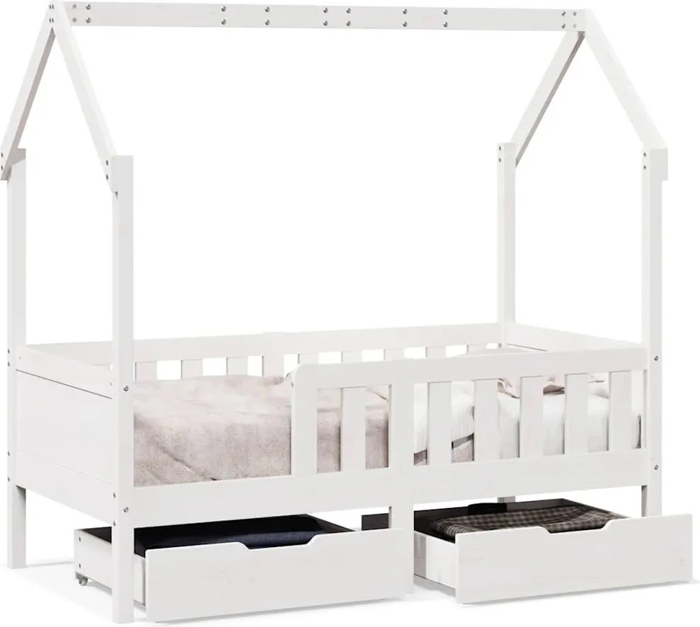 3302045 vidaXL Детско легло рамка с чекмеджета без матрак 70x140 см бор масив