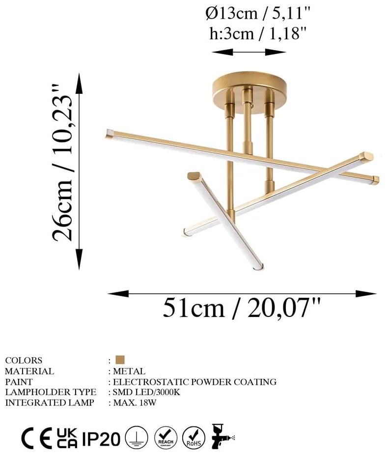 LED осветително тяло за таван в златист цвят 26x51 cm Umut – Opviq lights
