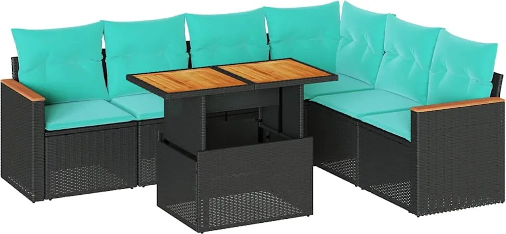 3327494 vidaXL Градински комплект диван с възглавници 7 части черен полиратан