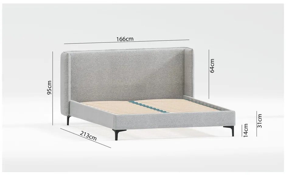 Сиво двойно тапицирано легло с включена подматрачна рамка 160x200 cm Basti – Ropez