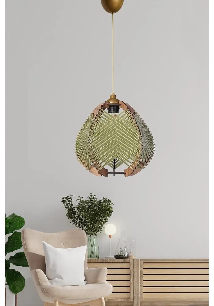 Зелено и естествено висящо осветително тяло с текстилен абажур ø 25 cm – Opviq lights