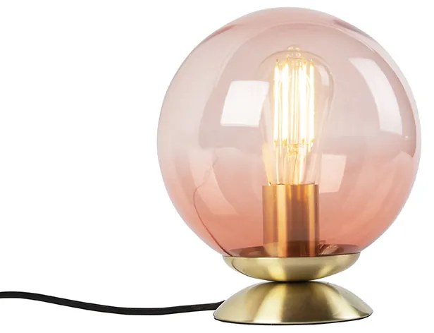 Арт Деко настолна лампа месинг с розово стъкло - Pallon