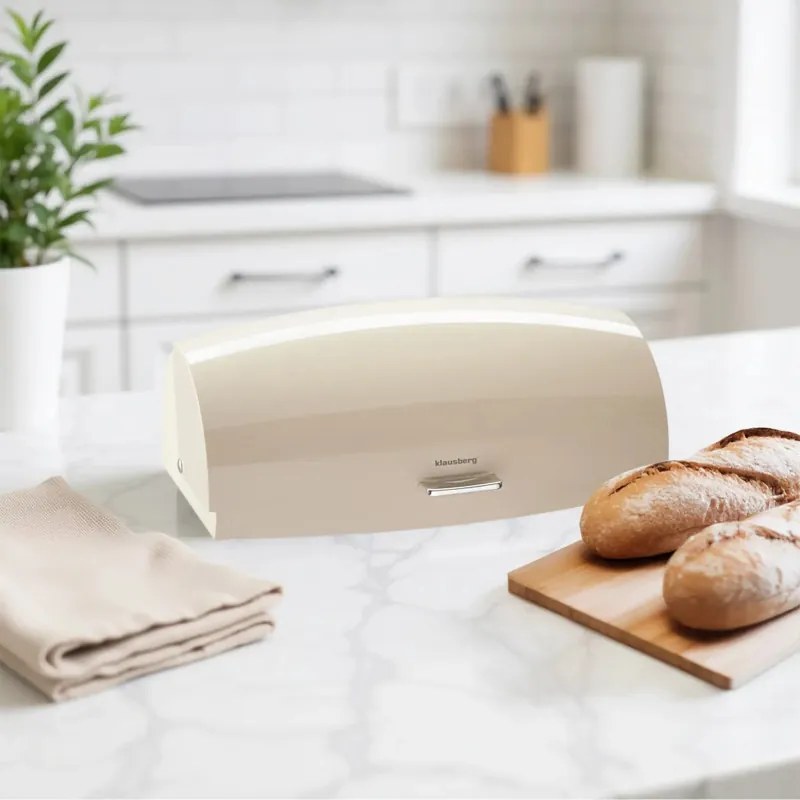 Кутия за хляб Klausberg KB 7932, 45 см, Ергономична дръжка, Метална, Бежов