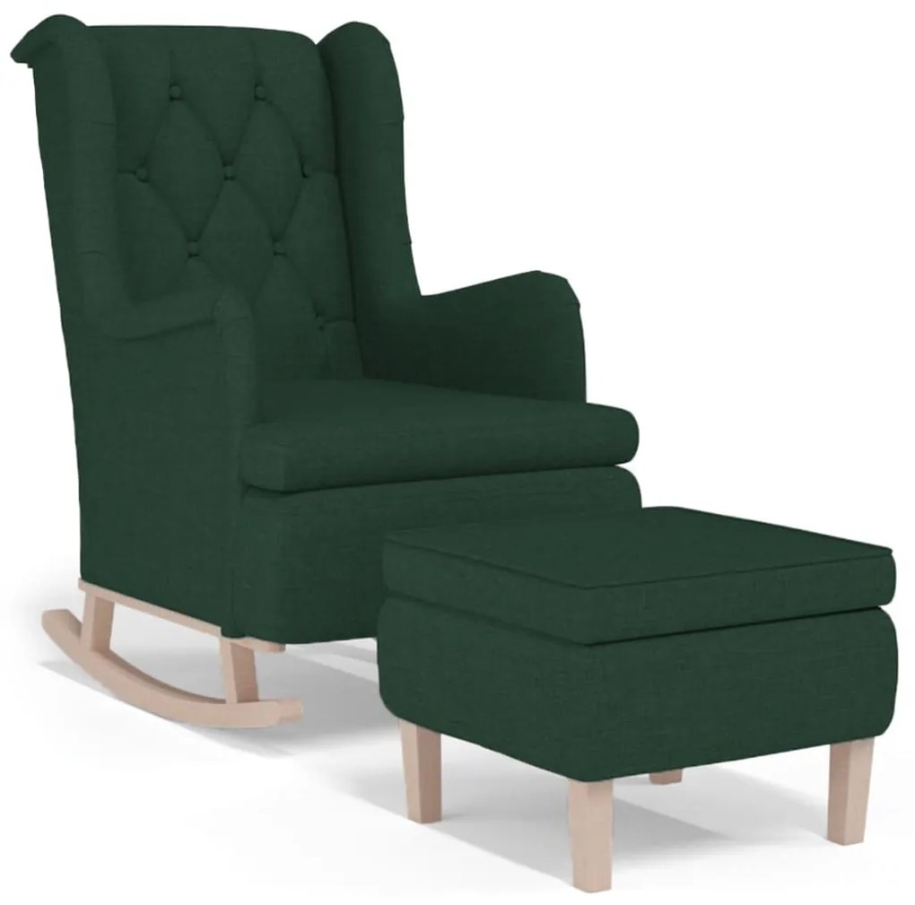 3121278 vidaXL Кресло с люлеещи се крака и табуретка, тъмнозелен, текстил