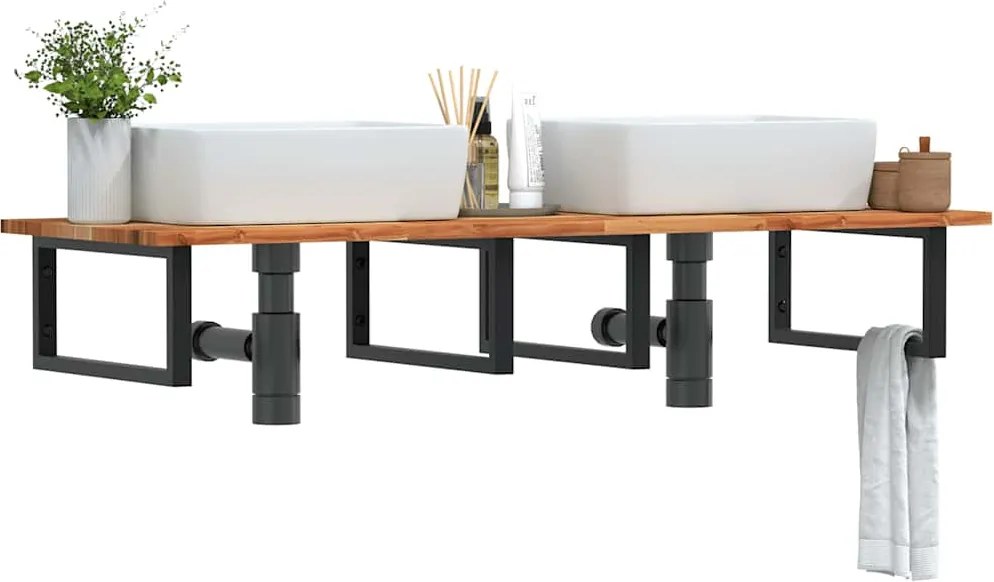 3302837 vidaXL Стенен рафт за мивка, стомана и масивно дърво акация