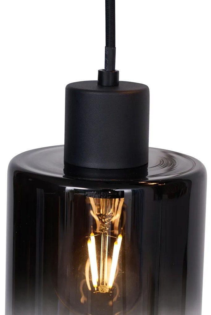 Модерен висящ полилей черен с димно стъкло 3-светлинен - Dame