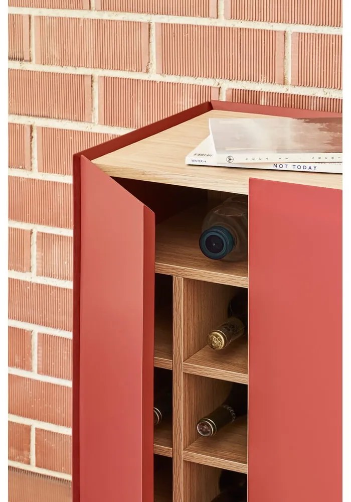 Червен висок скрин от декор от дъб 95x120 cm Arista – Teulat