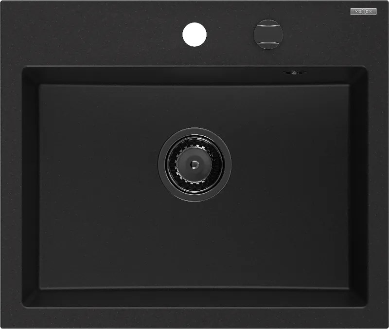 Mexen Oscar гранитна мивка с 1 отделение 580 x 490 мм, черна, сифон черен - 6519581000-77-B