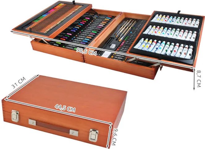 Професионален дървен куфар за рисуване Maaleo, 177 части