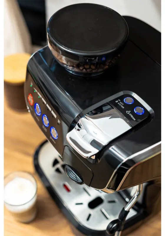 Еспресо машина за мляно кафе и капсули 8 в 1 Oliver Voltz OV51171L8M, 2672W, 2 л, 5 адаптера, 19 bar, Вградена кафемелачка, Черен