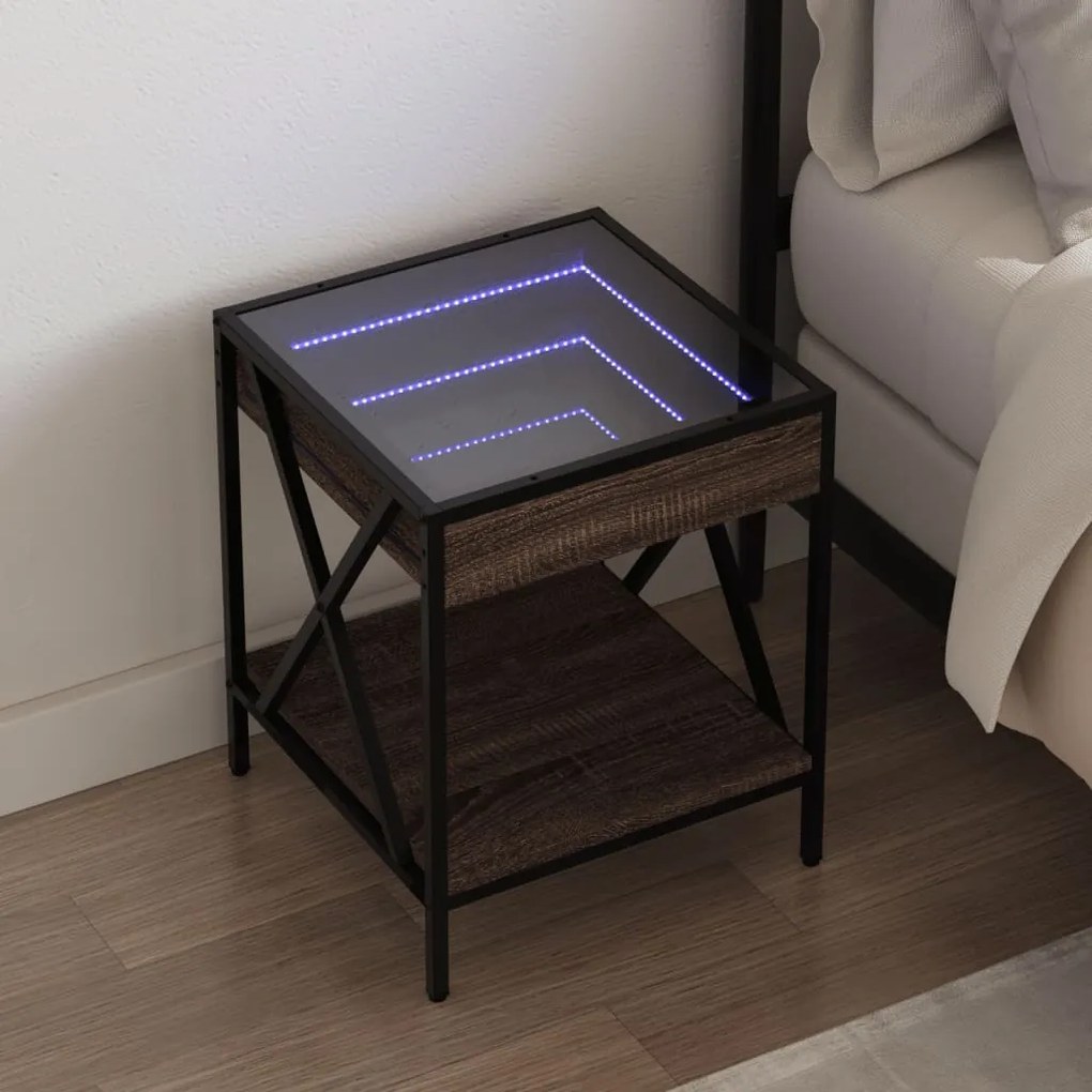 Sonata H Нощна масичка с Infinity LED, кафяв дъб, 40x40x49 см
