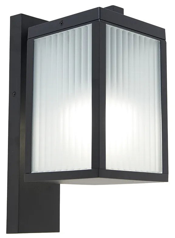 Умен външен стенен фенер черен с оребрено стъкло, включващ WiFi A60 - Charlois