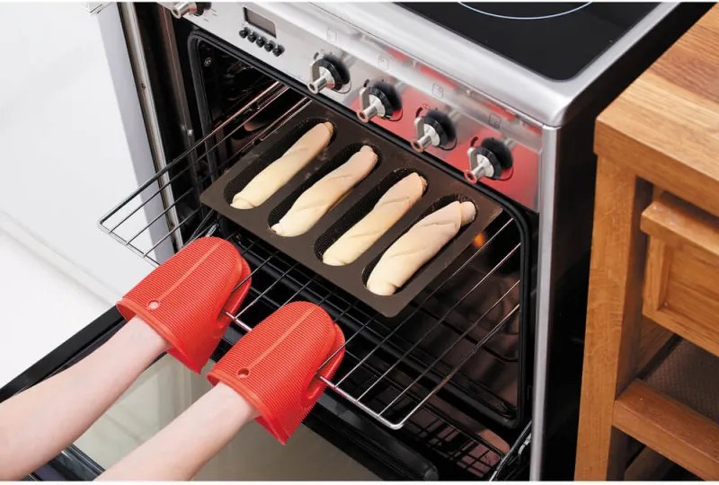 Форма за печене на багети Lekue 1009039, 29x20x2 см, 600 мл, 4 отделения, Платинен силикон, От -60 до +220C, Кафяв