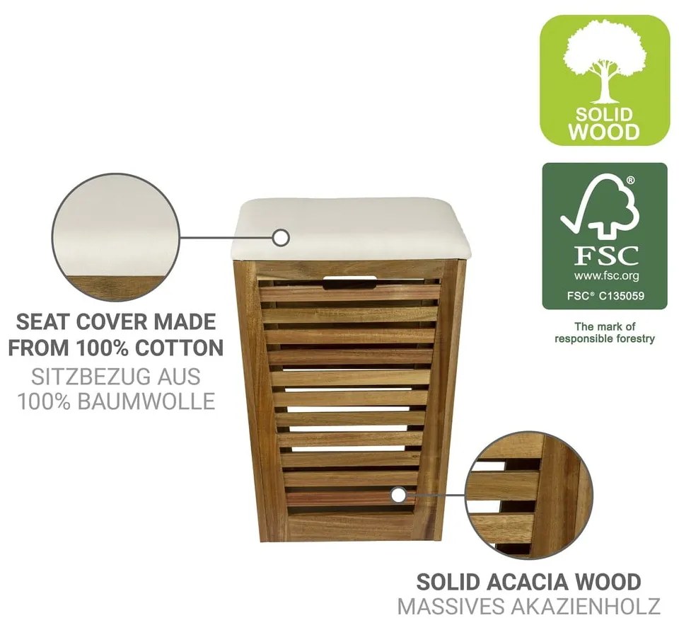 Дървен кош за пране в тъмно естествен цвят 55 l Fondi – Wenko