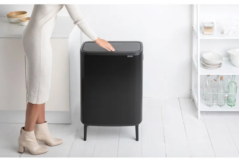 Кош за боклук Brabantia Bo Touch Hi 1001264, 2x30 л, Плътно прилепване към стена, Реглаж на краката, Черен/мат