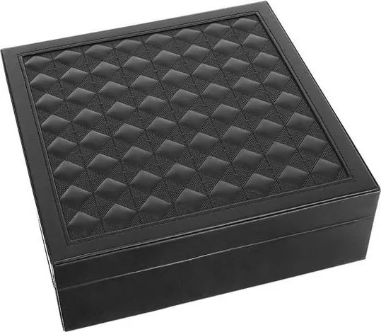 Кутия за бижута и часовници с огледало и ключ, еко кожа, 26x26x30см