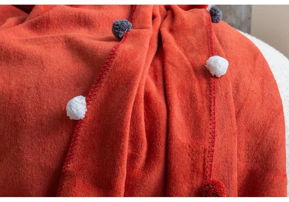 Покривало за легло от флийс в тухлен цвят 150x200 cm Pom Pom – Mijolnir