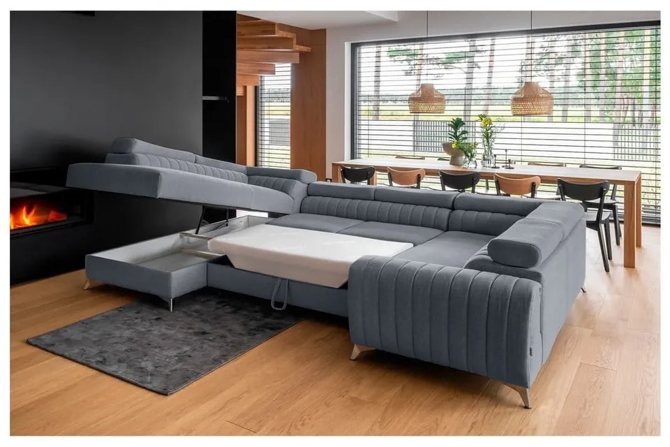 Син сгъваем/с място за съхранение ъглов диван (ляв ъгъл/U форма) Louis – ELTAP