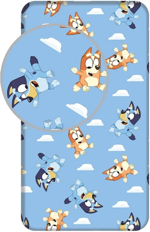 Син еластичен единичен памучен детски чаршаф 90x200 cm Bluey – Jerry Fabrics